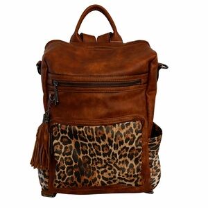 Opage new with tags genuine leather leopard print back pack